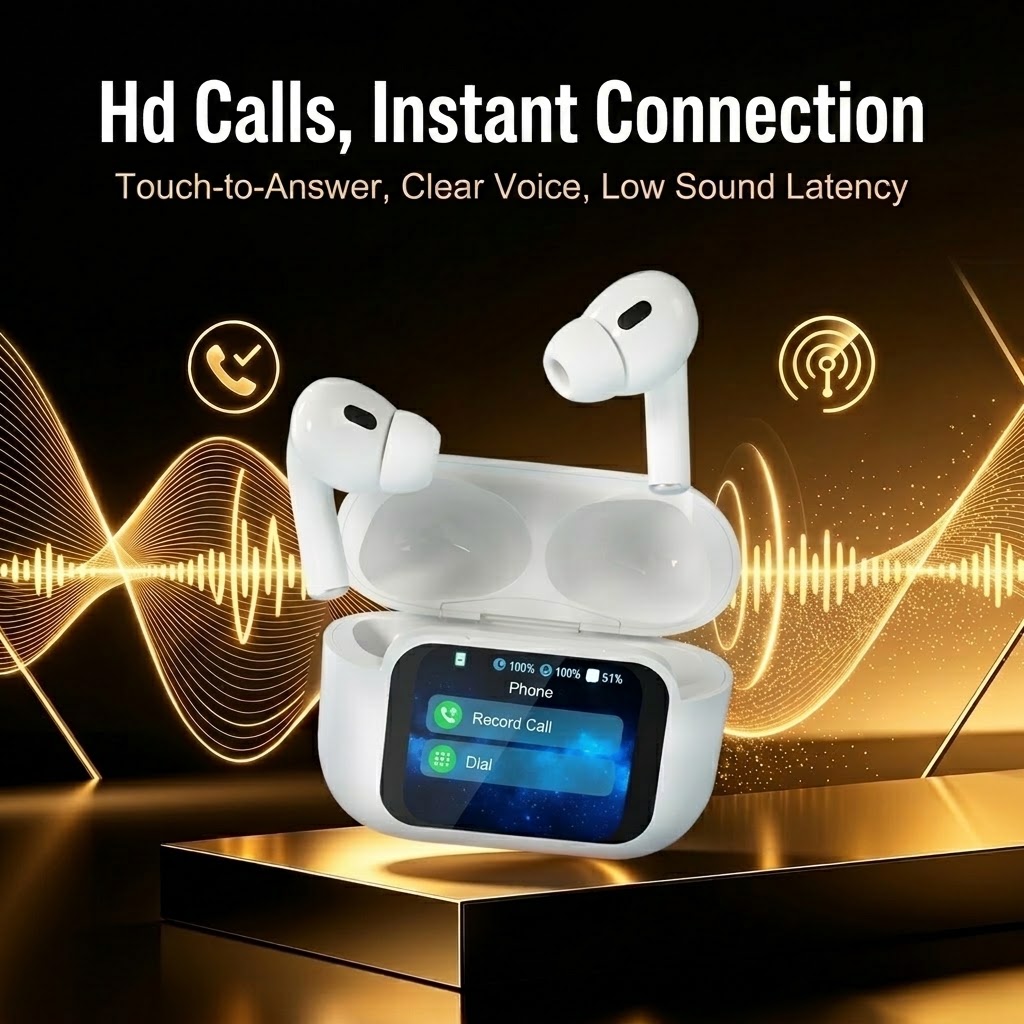 YooType E11 Smart Touch Screen APP Control ANC ENC Wireless Earphones 40H Playtime Find Earbuds TWS Earpods for iPhone Tecno [+Free Cleaning Pen]