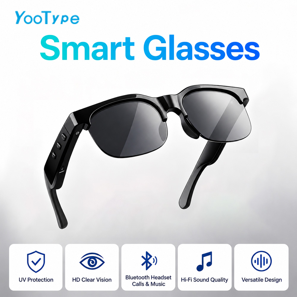 YooType YJ-02 Smart Glasses Audio Wireless Bluetooth Sunglasses Open Ear Mic Calling Music IPX4 Waterproof Polarized UV400 Outdoor Travel Driving Cycling Sport Headphones for Men Women iOS Android