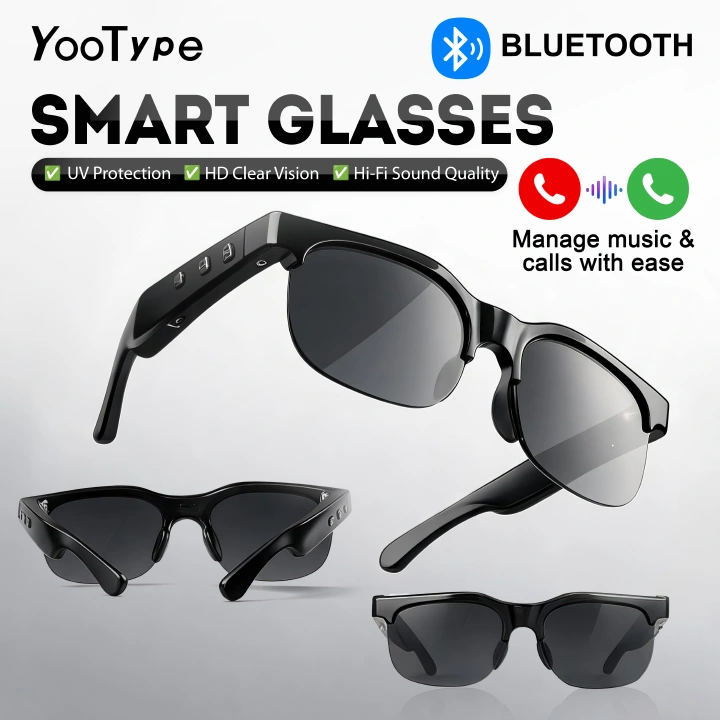 YooType YJ-02 Smart Glasses Audio Wireless Bluetooth Sunglasses Open Ear Mic Calling Music IPX4 Waterproof Polarized UV400 Outdoor Travel Driving Cycling Sport Headphones for Men Women iOS Android