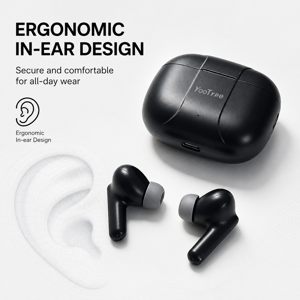 YooType K14 Wireless Bluetooth Earbuds TWS Stereo Earphones Noise Cancelling Deep Bass 300mAh Touch Control Earpods with Mic for iPhone Android