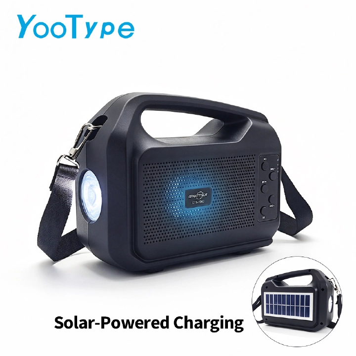 YooType Solar Charging Speakers Portable Wireless Bluetooth Speaker with Emergency Light Flashlight & Solar Panel & FM Radio TWS USB Playback TF Card Sound Box 1200mAh Waterproof Design Black
