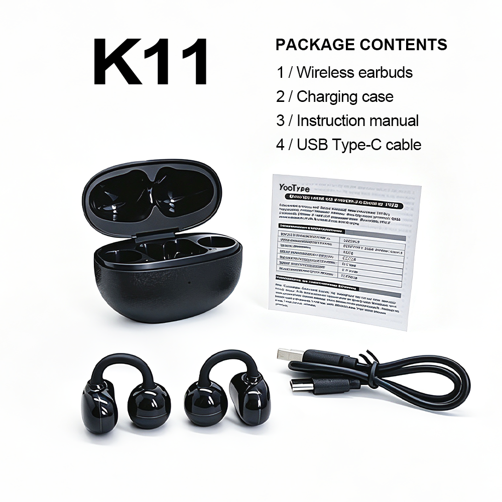 [New Arrival]Open Ear Clip Wireless Bluetooth 5.3 Earphones TWS Stereo Earbuds YooType K11 HiFi Sound 20H Playtime for iPhone Tecno Android