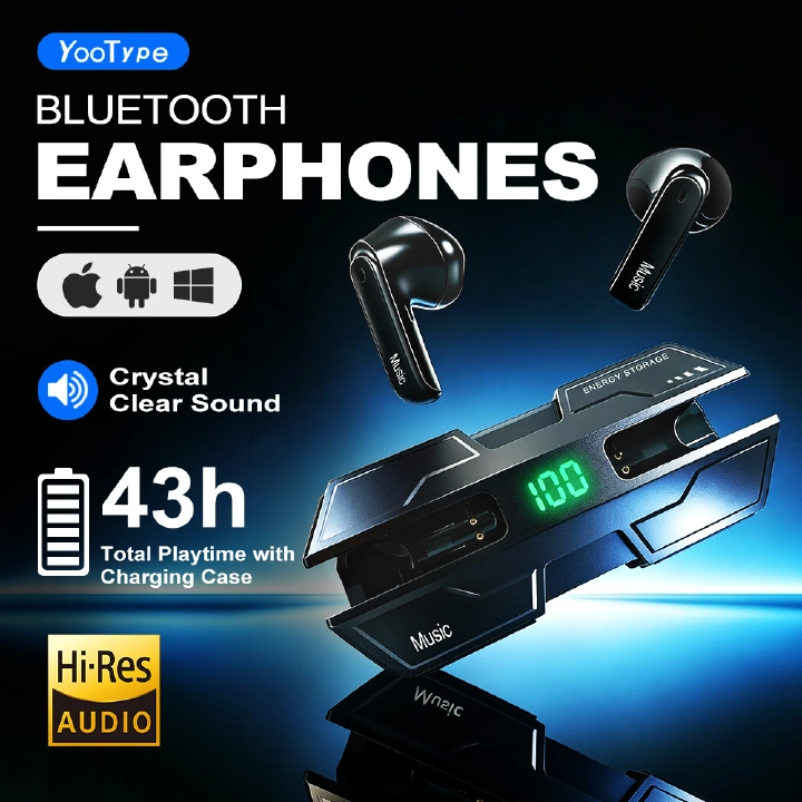 Wireless Bluetooth Gaming Earphones TWS Low Latency Gaming Earbuds YooType K8 LED Digital Display Cyberpunk Mecha Style for iPhone Tecno Android