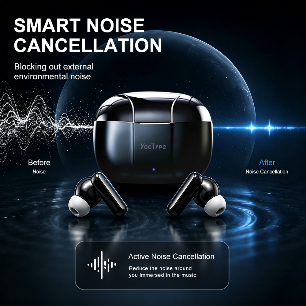YooType K14 Wireless Bluetooth Earbuds TWS Stereo Earphones Noise Cancelling Deep Bass 300mAh Touch Control Earpods with Mic for iPhone Android