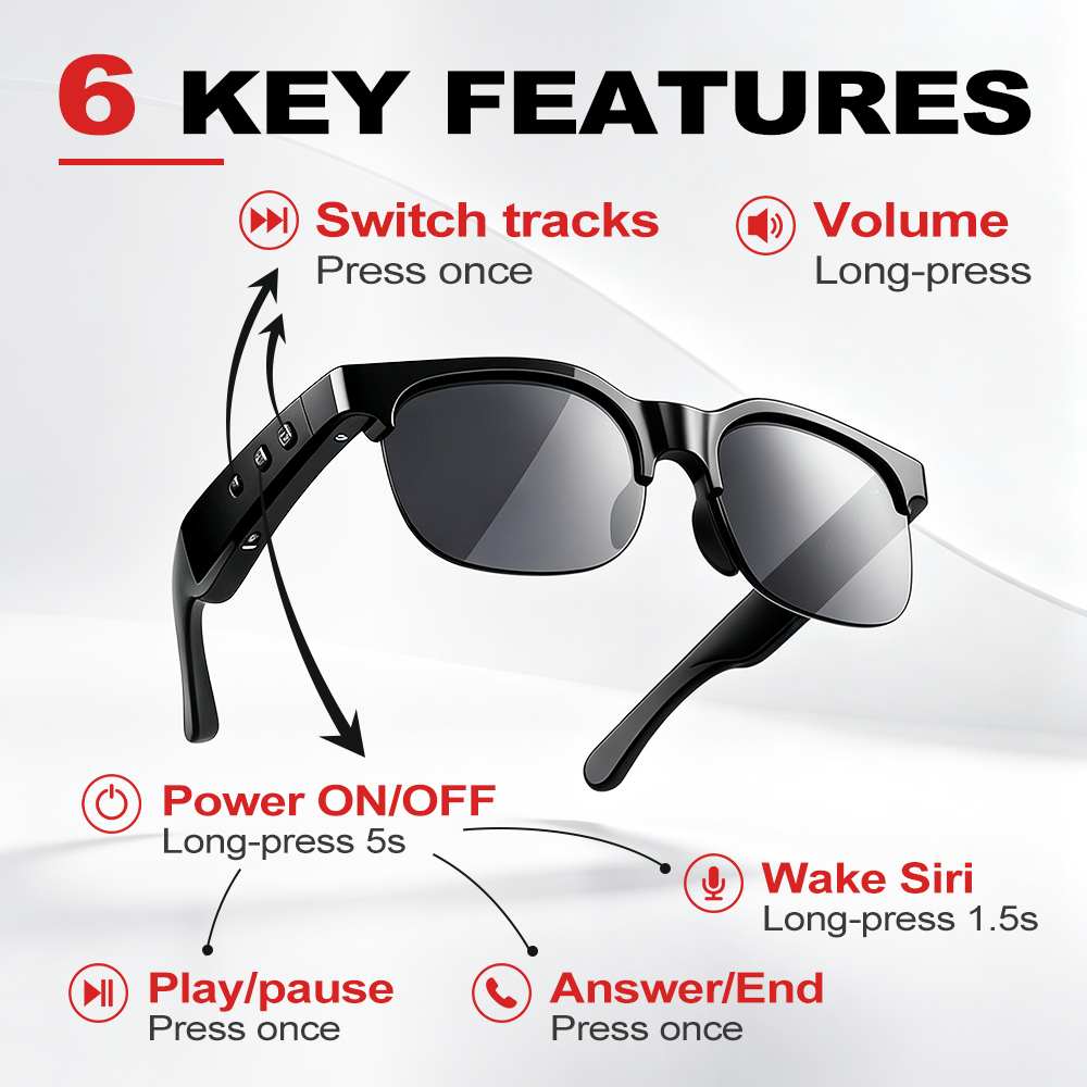 YooType Smart Glasses Audio Wireless Bluetooth Sunglasses Open Ear Mic Calling Music IPX4 Waterproof Polarized UV400 Outdoor Travel Driving Cycling Sport Headphones for Men Women iOS Android