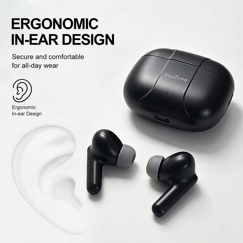 YooType K14 Wireless Bluetooth Earbuds TWS Stereo Earphones Noise Cancelling Deep Bass 300mAh Touch Control Earpods with Mic for iPhone Android