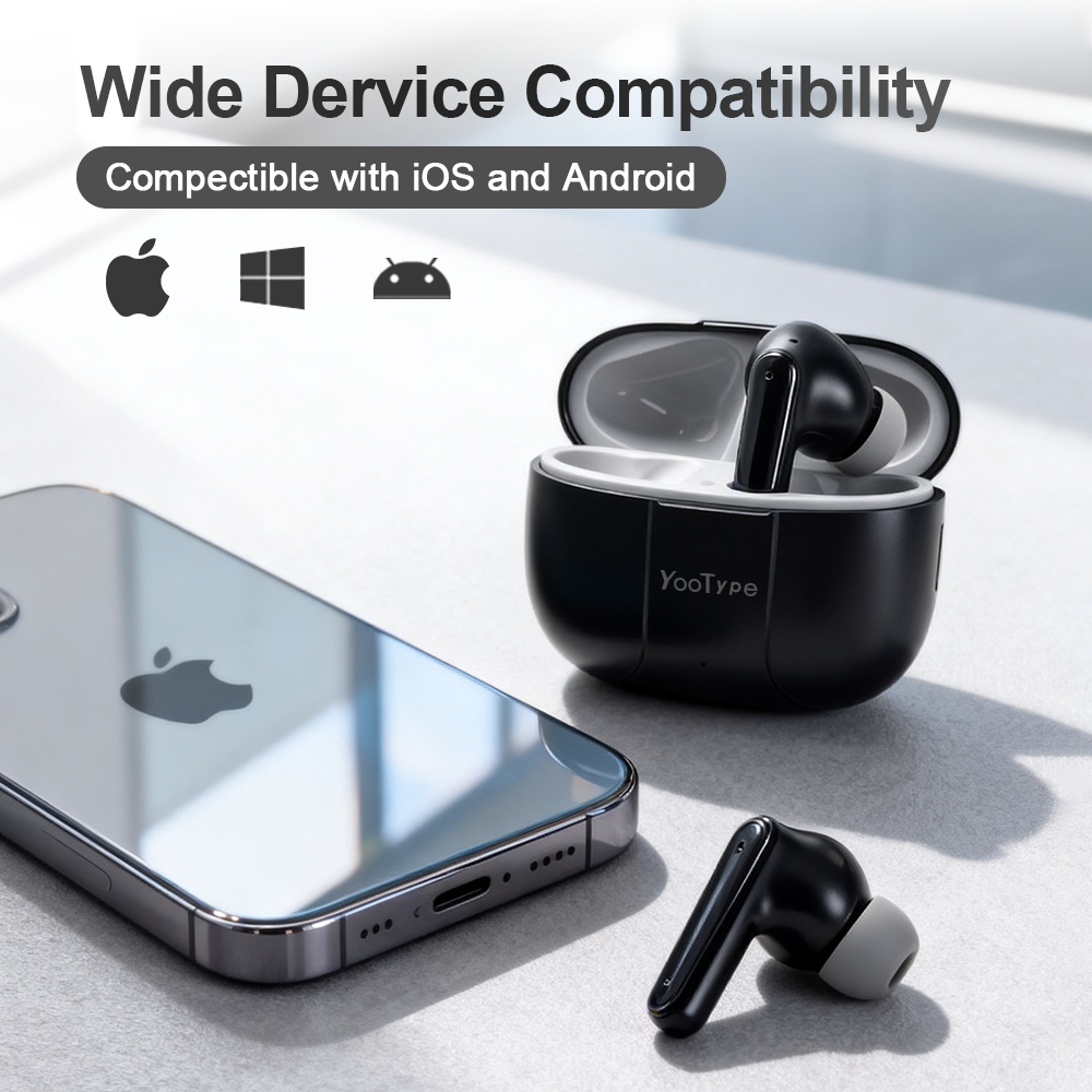 YooType K14 Wireless Bluetooth Earbuds TWS Stereo Earphones Noise Cancelling Deep Bass 300mAh Touch Control Earpods with Mic for iPhone Android
