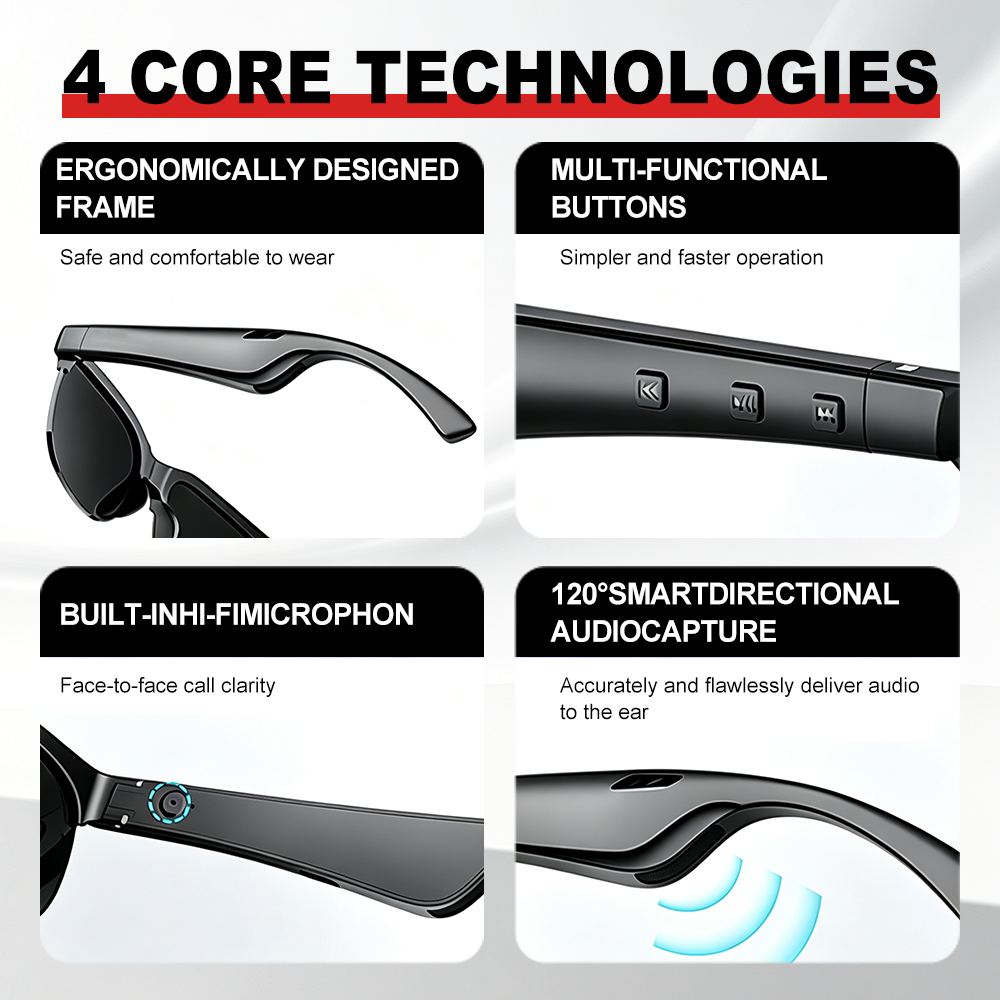 YooType Smart Glasses Audio Wireless Bluetooth Sunglasses Open Ear Mic Calling Music IPX4 Waterproof Polarized UV400 Outdoor Travel Driving Cycling Sport Headphones for Men Women iOS Android