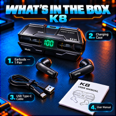 Wireless Bluetooth Gaming Earphones TWS Low Latency Gaming Earbuds YooType K8 LED Digital Display Cyberpunk Mecha Style for iPhone Tecno Android