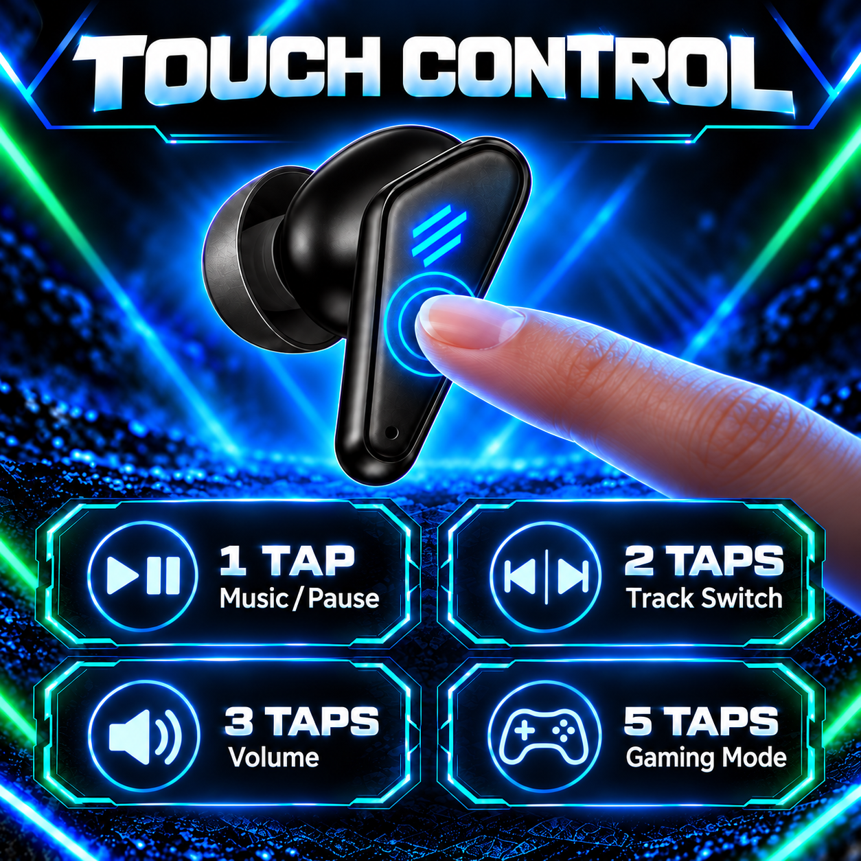 YooType K55 Bluetooth 5.4 Wireless Gaming Earbuds Low Latency RGB Light HiFi Stereo Earphones with Charging Case for Mobile Gaming Music and Calls
