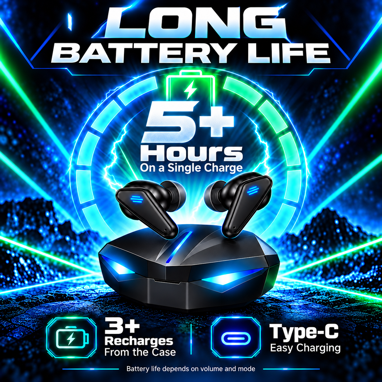 YooType K55 Bluetooth 5.4 Wireless Gaming Earbuds Low Latency RGB Light HiFi Stereo Earphones with Charging Case for Mobile Gaming Music and Calls