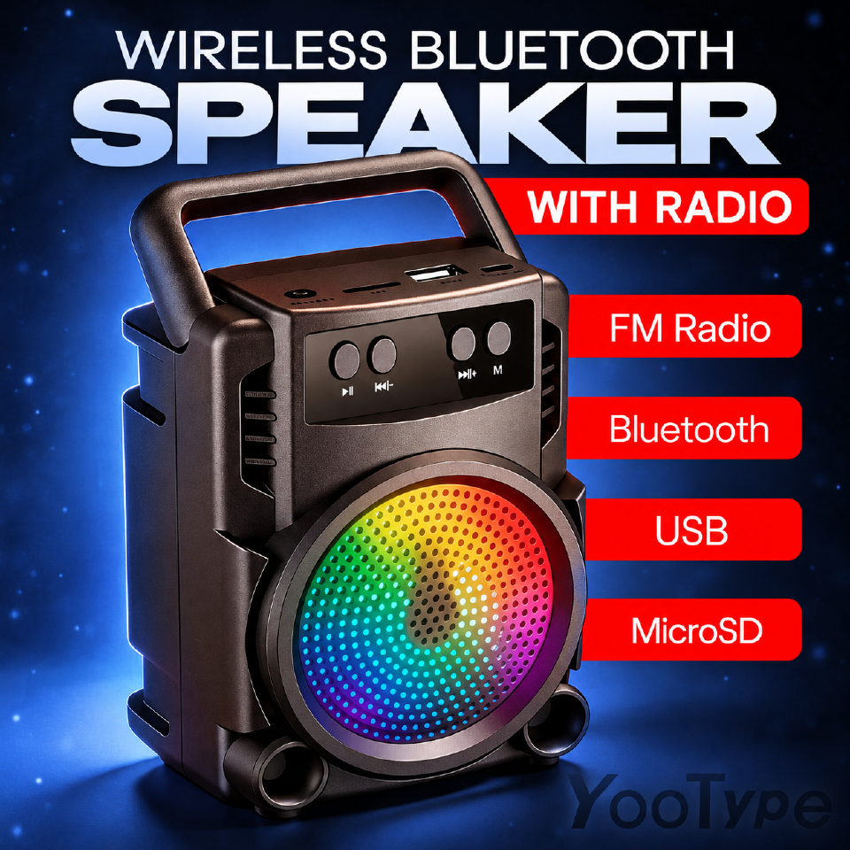 YooType Handheld Portable Bluetooth Speaker 5W Wireless Soundbox RGB Light High Bass FM Radio TWS USB TF Card Playback 360 Surround Sound Outdoor Party Travel Loudspeaker