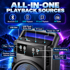 YooType Handheld Portable Bluetooth Speaker 5W Wireless Soundbox RGB Light High Bass FM Radio TWS USB TF Card Playback 360 Surround Sound Outdoor Party Travel Loudspeaker
