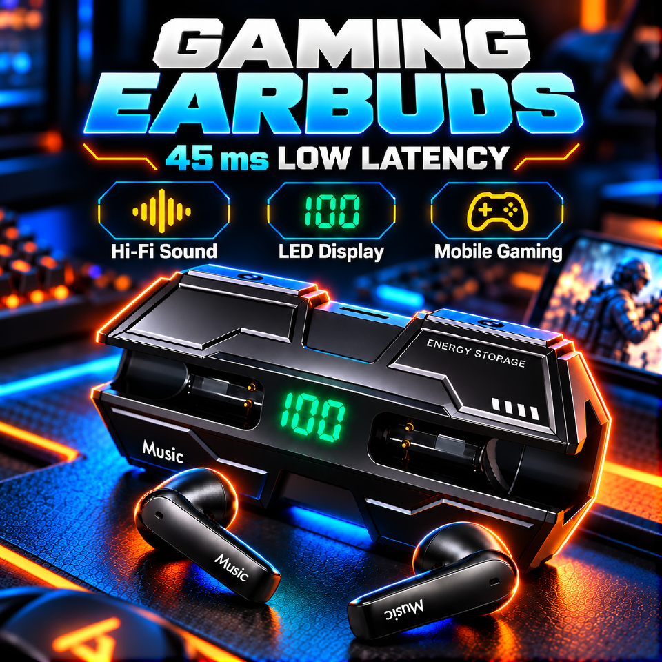 Wireless Bluetooth Gaming Earphones TWS Low Latency Gaming Earbuds YooType K8 LED Digital Display Cyberpunk Mecha Style for iPhone Tecno Android