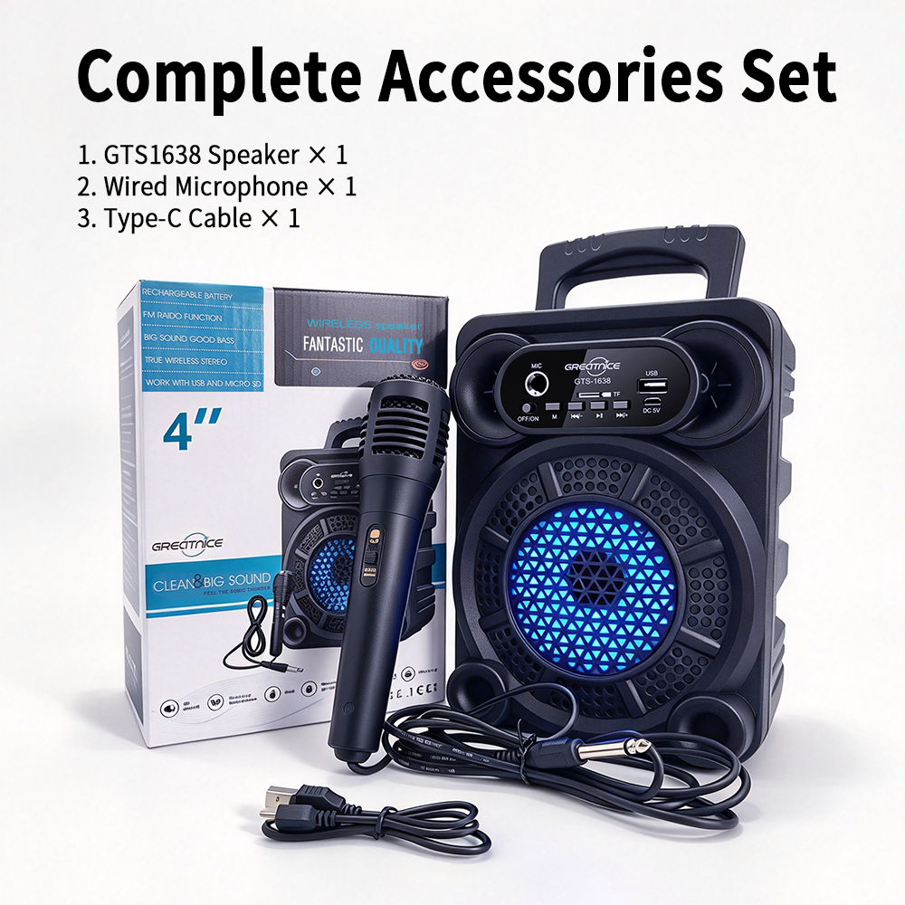YooType Portable Wireless Bluetooth Speaker With Microphone FM Radio TWS USB Playback TF Card Sound Box Colorful Lights 800mAh 360 Surround Sound High-quality for Party & Outdoor