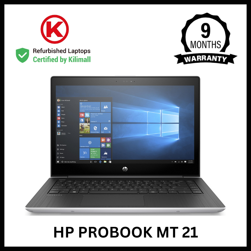 CERTIFIED BY KILIMALL | HP Probook MT 21 6th Generation | 8GB RAM, 128GB SSD | 14 Inch Full HD | Windows 10 Pro | 90% Battery health | 3+ Hours Active Use | MS Office Installed | 9 Months Warranty