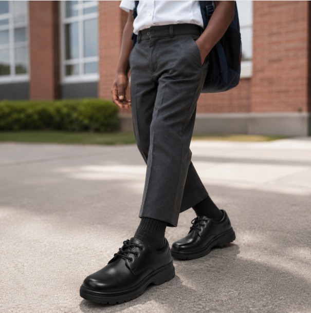 Offer Unisex Genuine Leather School Shoes for Boys & Girls, Lightweight Durable Comfortable Tough Style Black School Shoes for School, Casual Wear, Non-Slip Sole, Long Lasting Daily Use