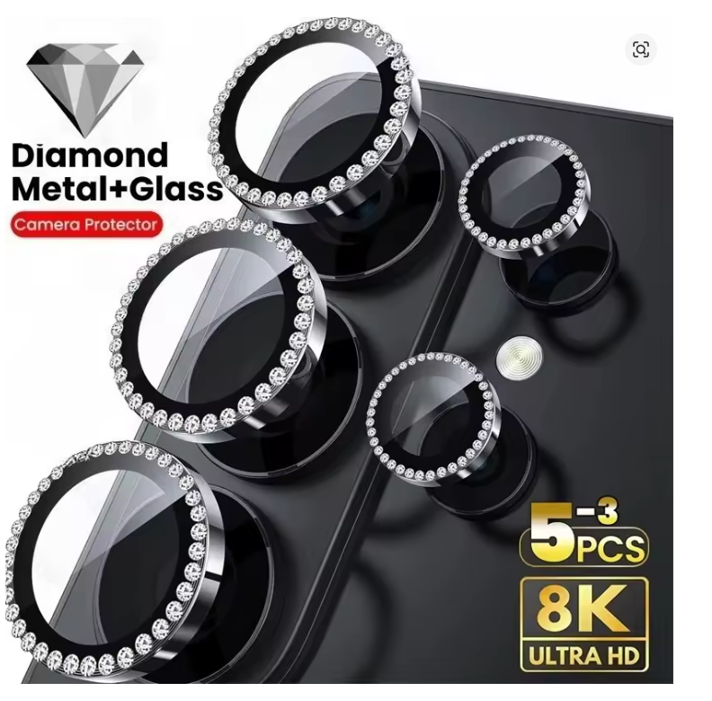 Diamond Camera Lens Protector Shiny/ Glitter Tempered Glass Back Lens Cover Aluminum Metal Ring for Galaxy S22 Ultra, S23 Ultra, S24 Ultra, S25 Ultra, S26 Ultra