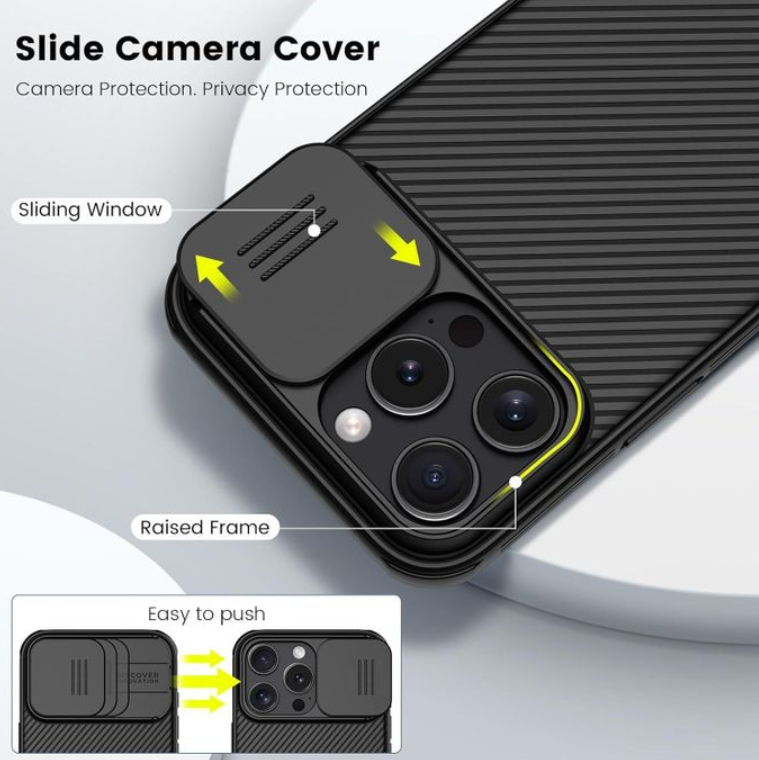 Iphone 17 Pro, 11 Pro Max, 12 Pro Max, 13 Pro Max, 14 Pro Max, 15 Pro Max, 16 Pro Max, 17 Pro Max Nilkin Cover CamShield With Slide Camera Cover For Maximum Camera Lens Protection & Privacy Phone Case