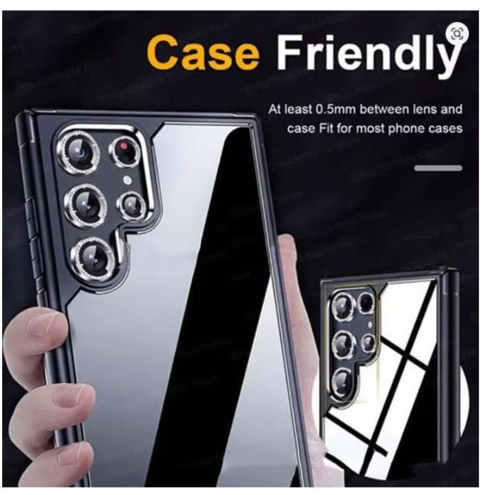 Diamond Camera Lens Protector Shiny/ Glitter Tempered Glass Back Lens Cover Aluminum Metal Ring for Galaxy S22 Ultra, S23 Ultra, S24 Ultra, S25 Ultra, S26 Ultra