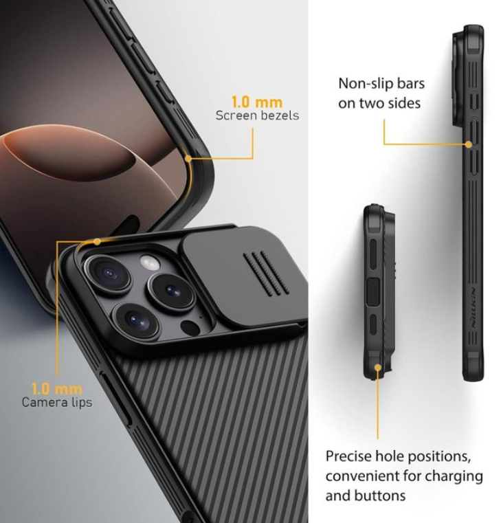 Iphone 17 Pro, 11 Pro Max, 12 Pro Max, 13 Pro Max, 14 Pro Max, 15 Pro Max, 16 Pro Max, 17 Pro Max Nilkin Cover CamShield With Slide Camera Cover For Maximum Camera Lens Protection & Privacy Phone Case