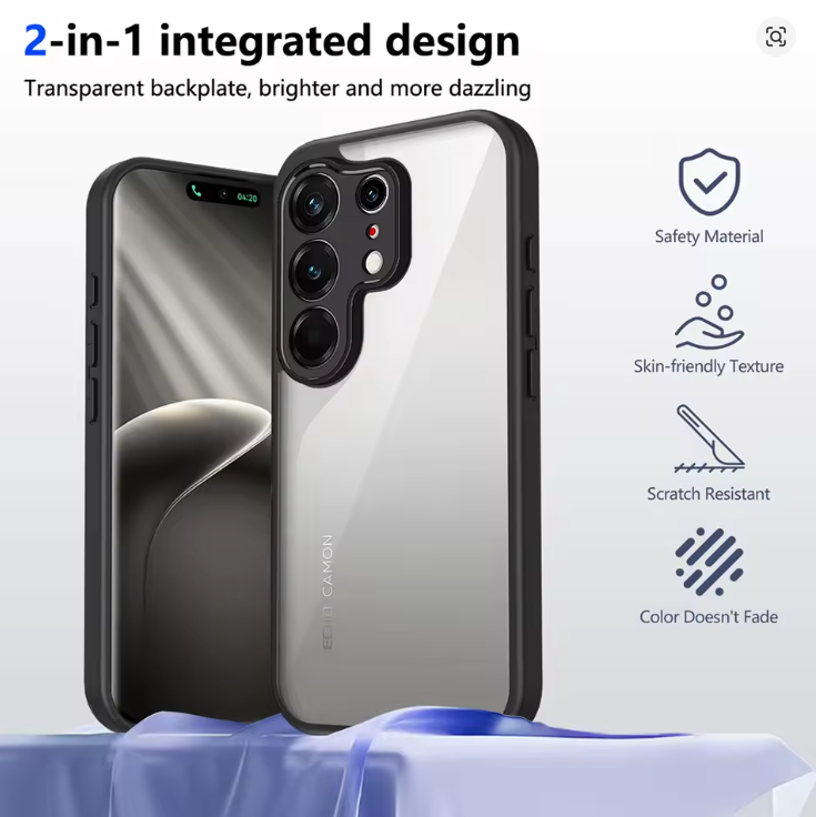 Tecno Camon 50/ Camon 50 Pro/ Camon 50 Ultra Cover Luxury Shockproof Heavy Protection Transparent Phone Case with Black Edges Clear and Colorless Heavy Protection Soft Bumper Cover