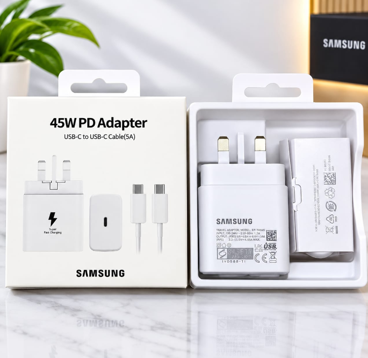 Samsung 45 Watts Super Fast Type C To C Charger For Galaxy, A05s, A15, A14,A35, A55, A34, A54, A06, A16, A26,A36, A56, A57, A37,S20 Plus,S20 Ultra,S21 +, S21 Ultra, S22, A07, A17, S24 Ultra, S25 Ultra