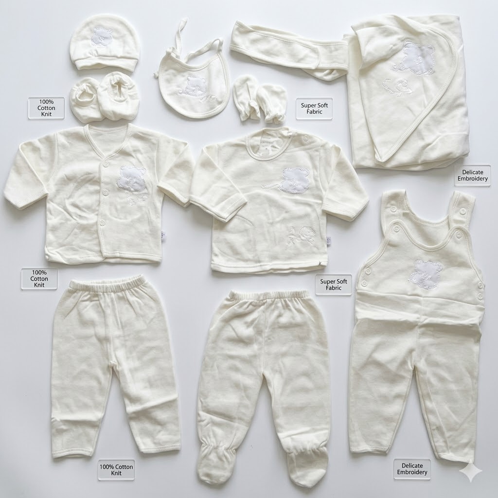 11-Piece Cotton Newborn Hospital Set (0-6 Months) - Soft & Warm Receiving Set