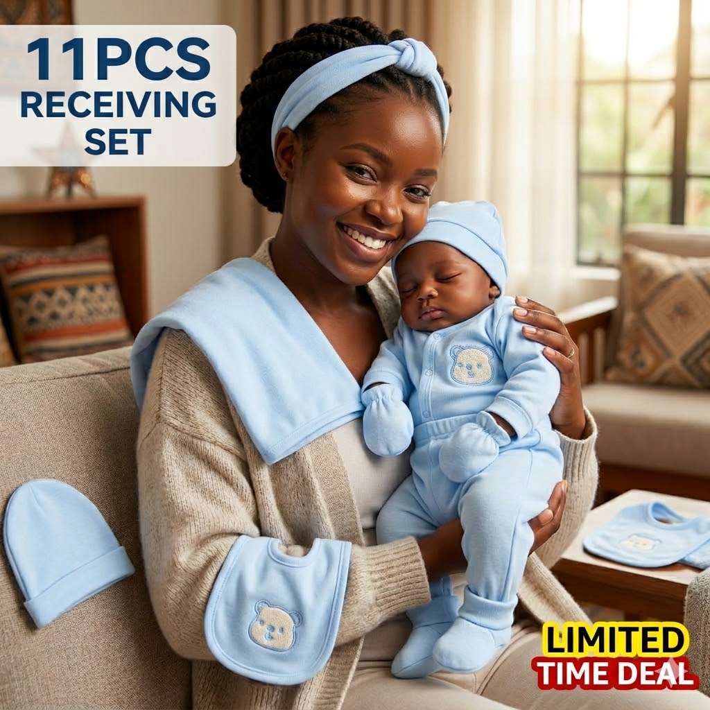 11-Piece Cotton Newborn Hospital Set (0-6 Months) - Soft & Warm Receiving Set