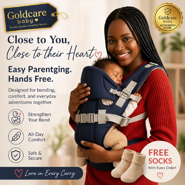 Ergonomic Baby Carrier Newborn to Toddler | Hands-Free Front Carry | Breathable Adjustable Infant Carrier | Comfortable Hip Support | Goldcare Baby Carrier + Free Baby Socks