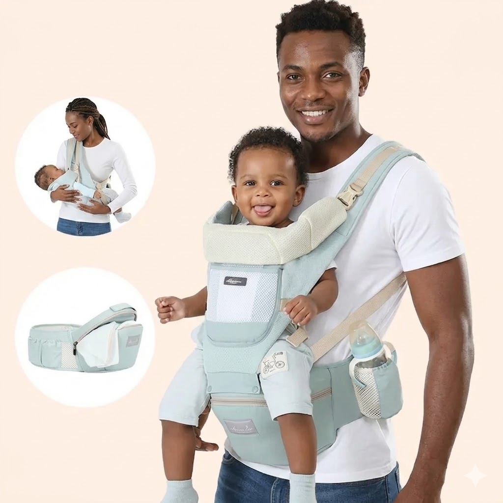 Ergonomic 6 in-1 Baby Carrier With Hipseat & Backpack Function – Breathable Mesh Ventilation, Hidden Sun Hat & Storage Pocket