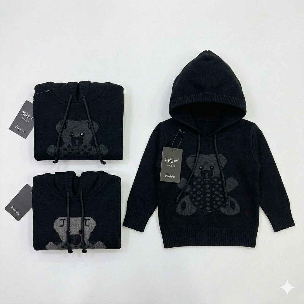 Toddler & Kids Teddy Bear Knit Hoodie – Soft Cotton Sweater for Boys & Girls