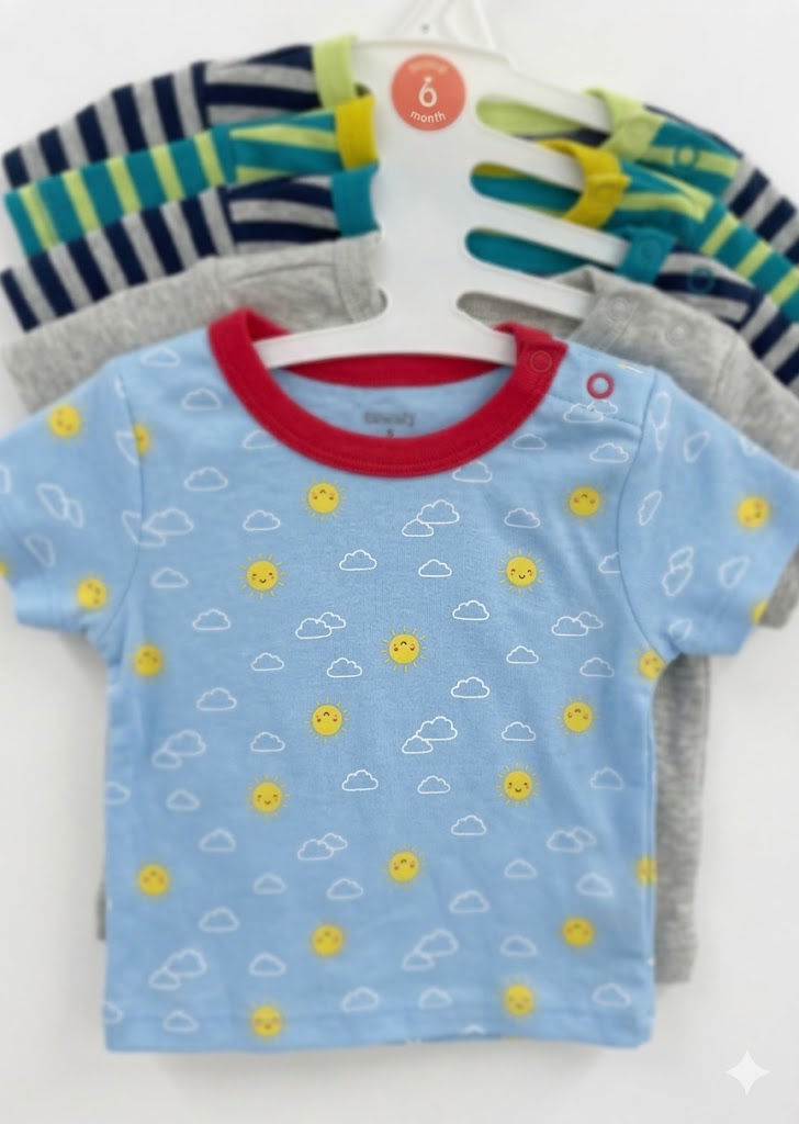 Premium Baby T-Shirt Multipack – Assorted Cute Prints for Boys & Girls age 0-3 months