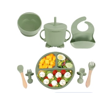 Premium 8-Piece Silicone Baby Feeding Set – BPA-Free Suction Plate, Bowl, Bib & Utensils