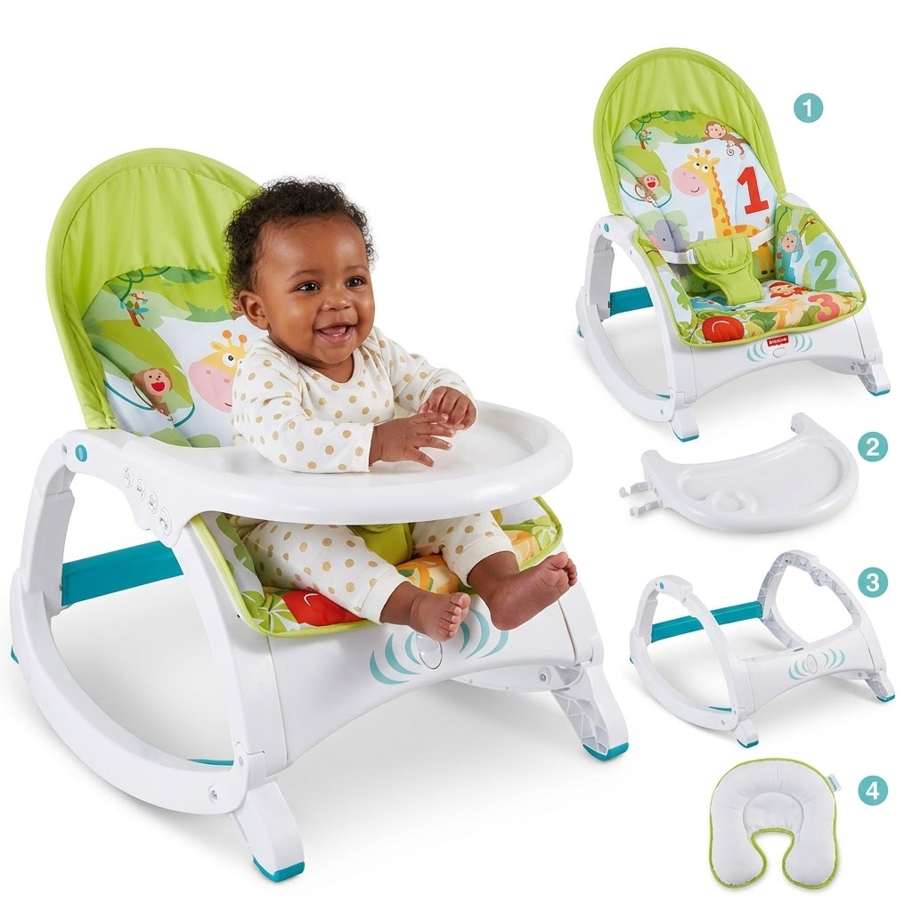 4-in-1 Infant-to-Toddler Portable Baby Rocker – Adjustable Feeding & Soothing Chair