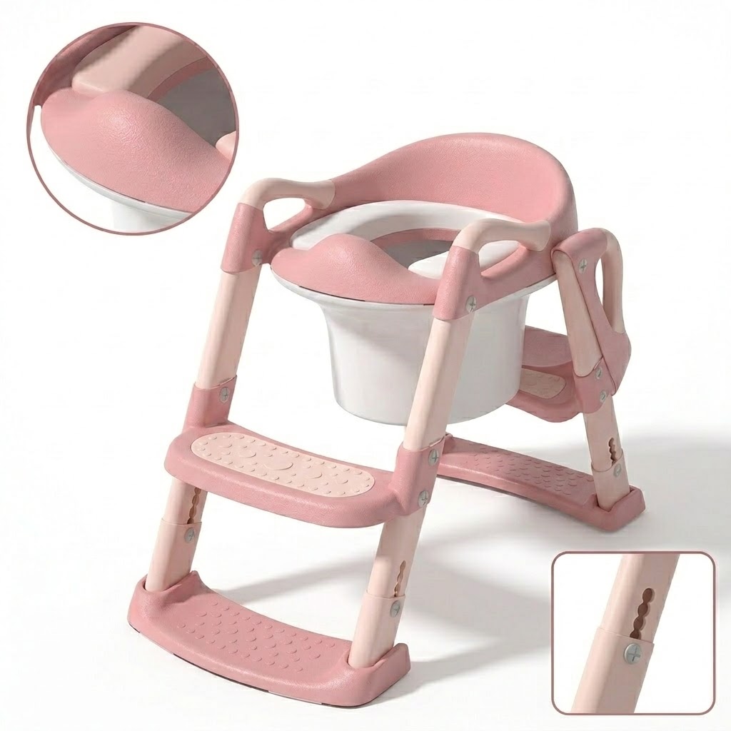 Potty Chair with Step Ladder – Comfortable PU Cushion Toilet Trainer