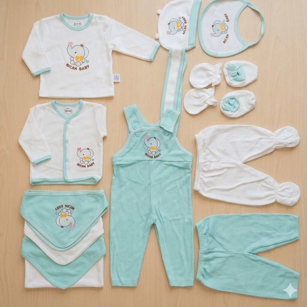 Two-Tone 11PCS Premium Newborn Cotton Receiving Set – Unisex Hospital Essentials Kit