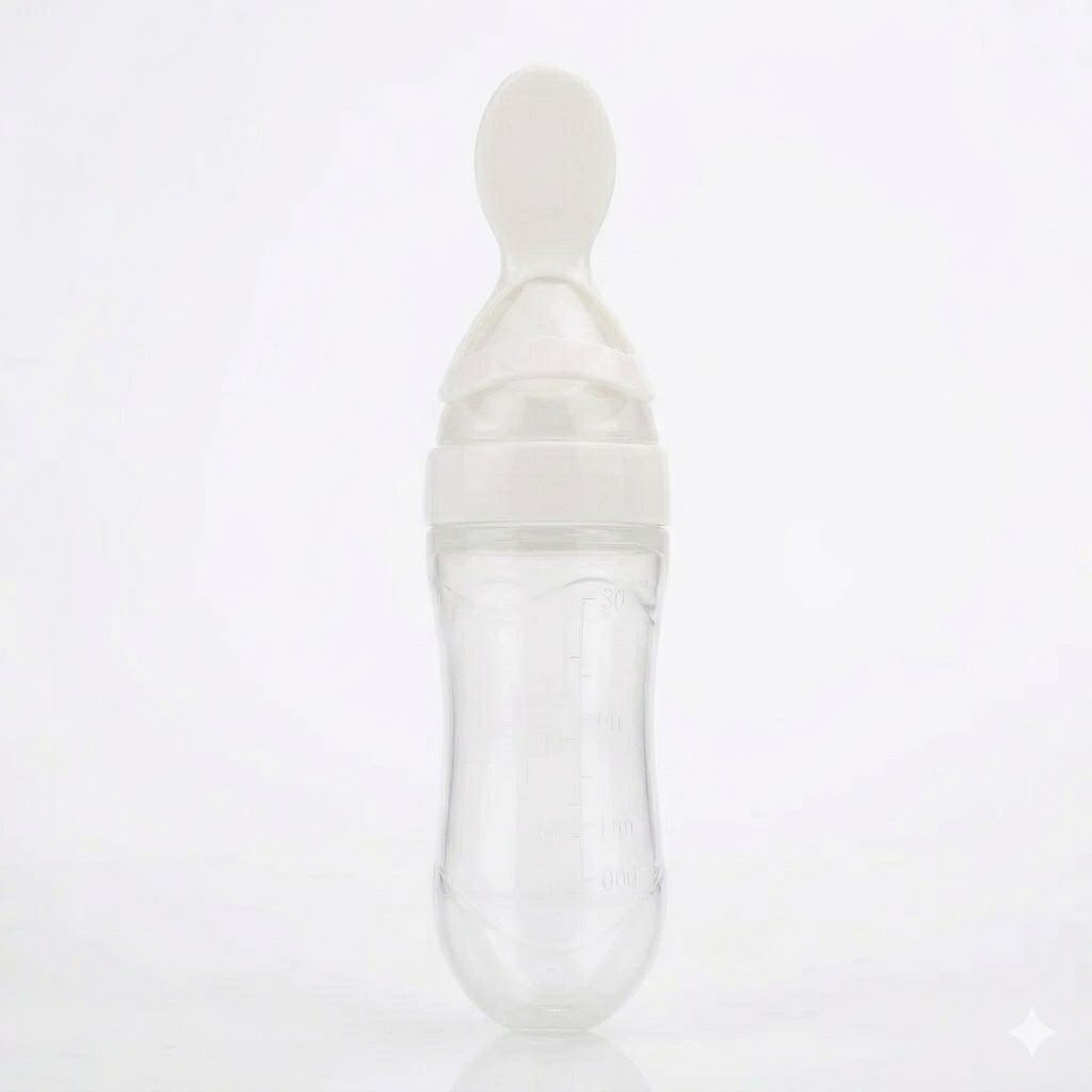Silicone Baby Food Feeder Spoon Bottle – 2-in-1 Squeeze Feeding Bottle Dispenser For Infant Fruit Puree, Rice Cereal & Porridge, BPA-Free Streamline Design