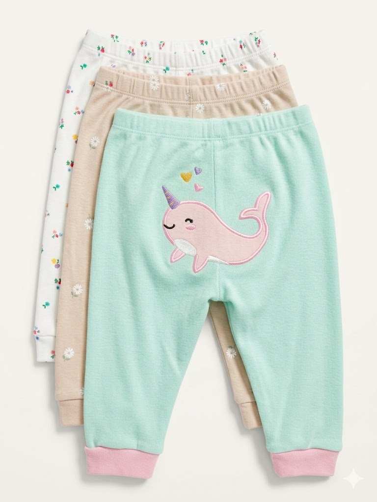 3-Pack Premium Baby Cotton Joggers – Adorable Cartoon Prints & Soft Elastic Waistband