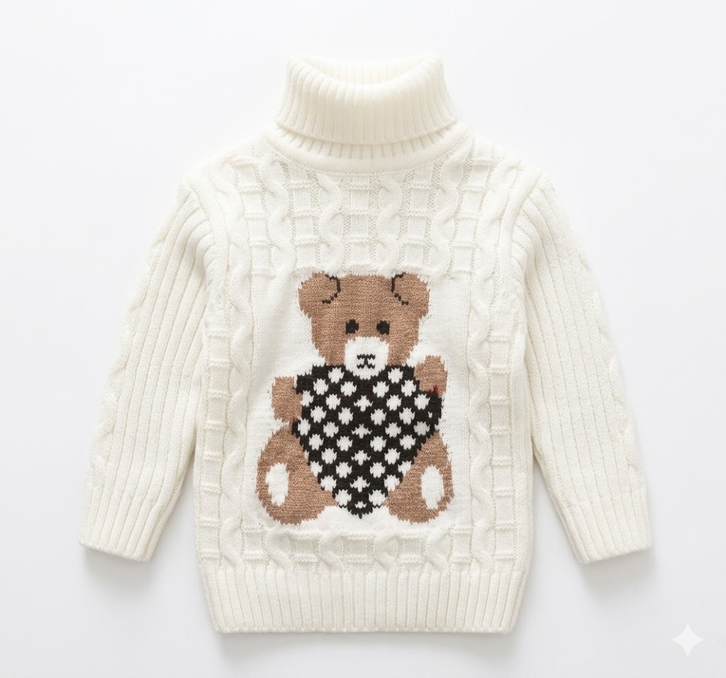 Premium Teddy Bear Unisex Baby Turtleneck Sweater – Thick Knit Warmth