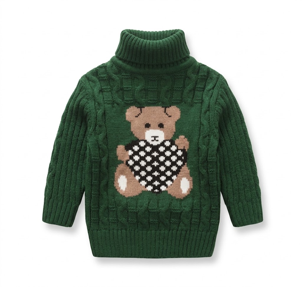 Premium Teddy Bear Unisex Baby Turtleneck Sweater – Thick Knit Warmth