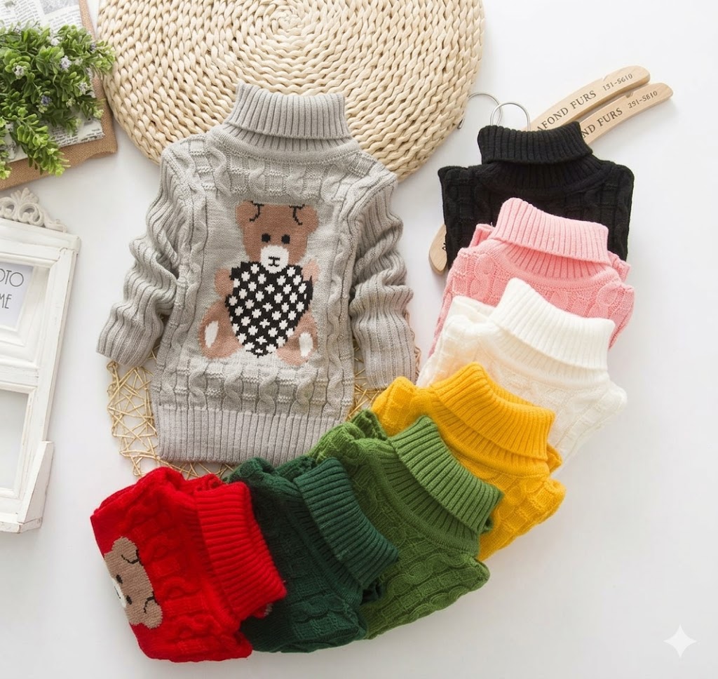 Premium Teddy Bear Unisex Baby Turtleneck Sweater – Thick Knit Warmth