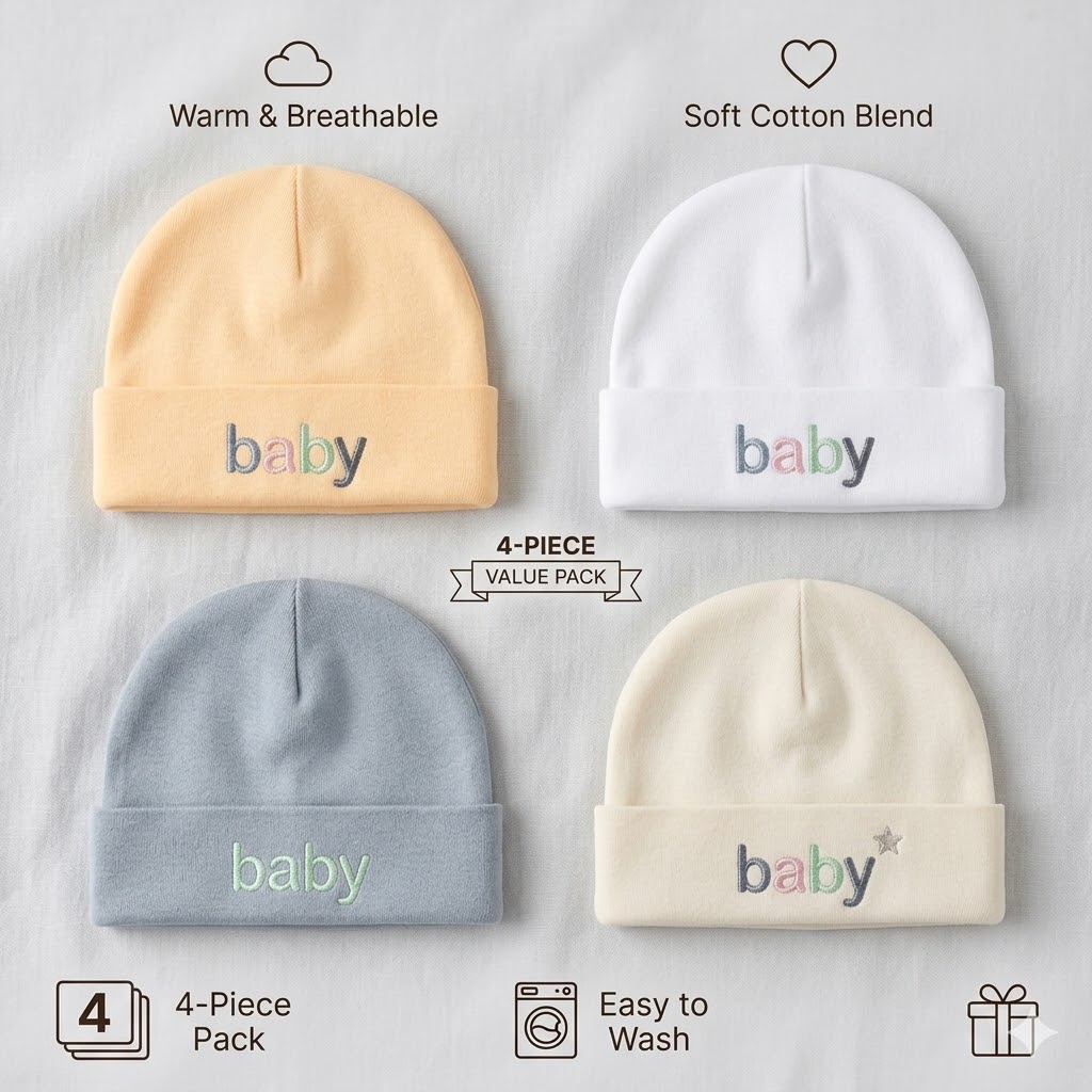 Newborn Baby Ribbed Beanie Set – Soft, Breathable Cotton Caps for Boys & Girls