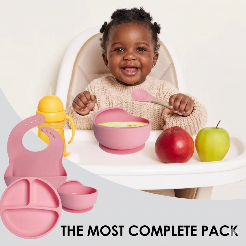 Premium 8-Piece Silicone Baby Feeding Set – BPA-Free Suction Plate, Bowl, Bib & Utensils