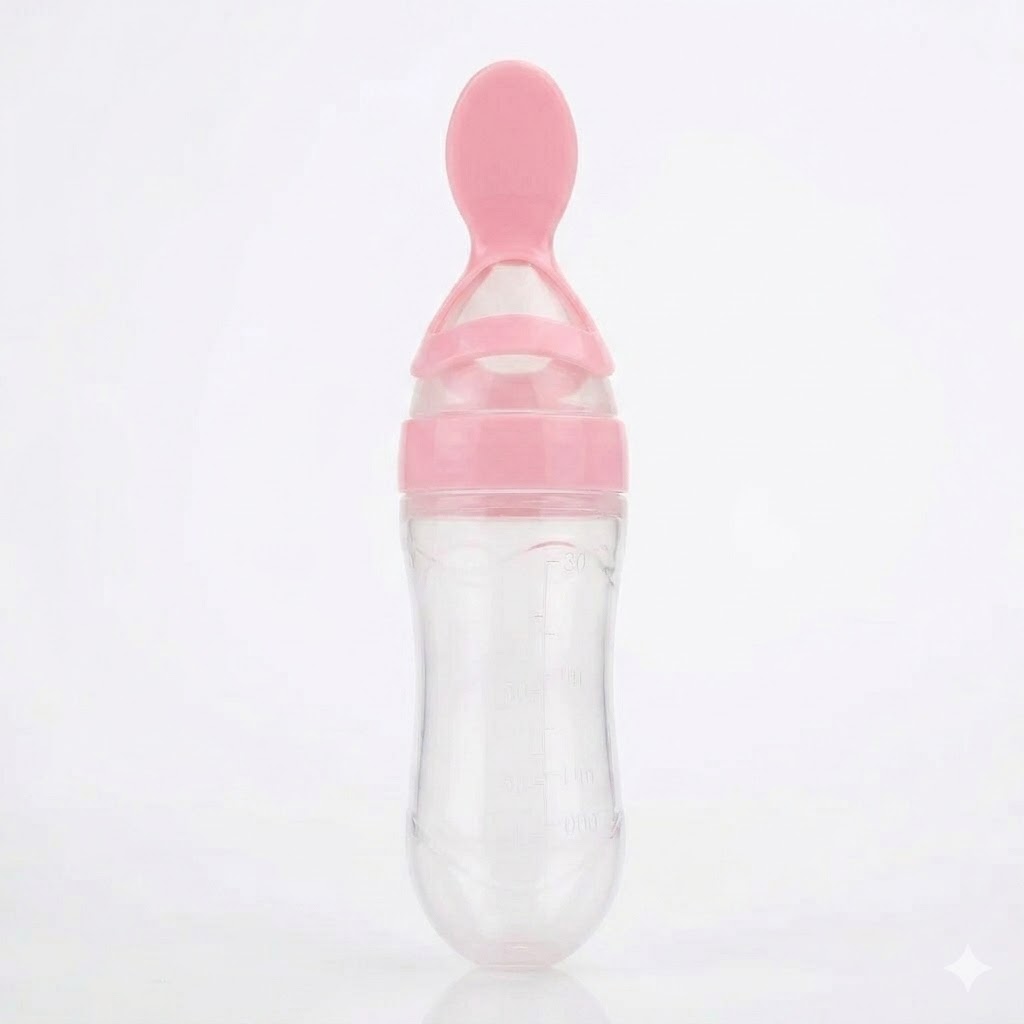 Silicone Baby Food Feeder Spoon Bottle – 2-in-1 Squeeze Feeding Bottle Dispenser For Infant Fruit Puree, Rice Cereal & Porridge, BPA-Free Streamline Design