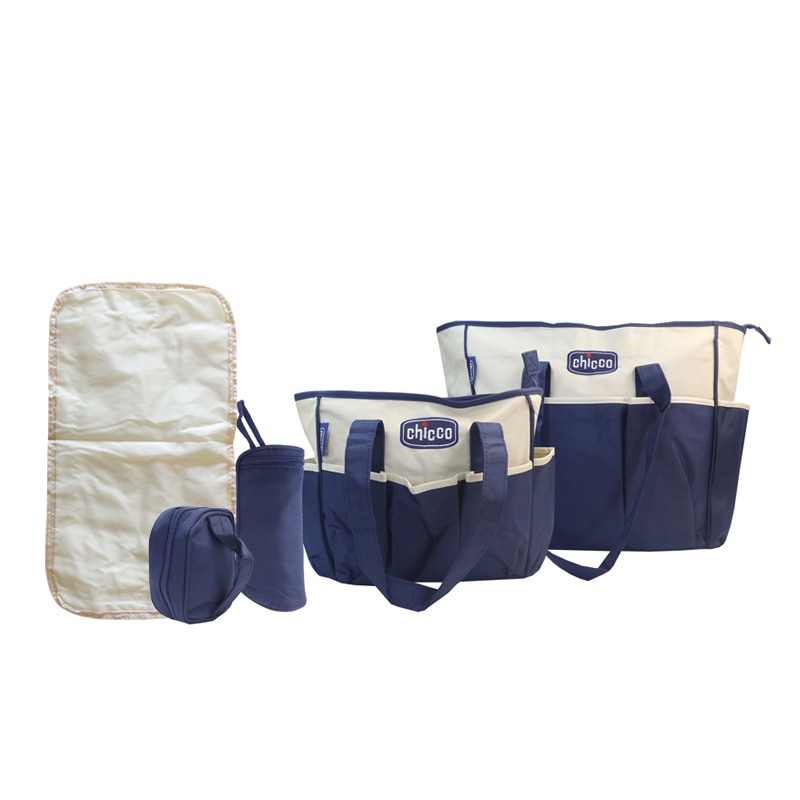 Chicco 5-Piece Waterproof Diaper Bag Set – Multi-Functional Maternity Travel Set with Changing Pad & Bottle Holder