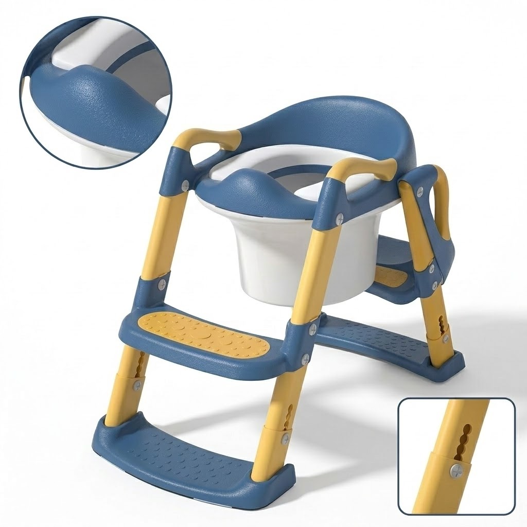 Potty Chair with Step Ladder – Comfortable PU Cushion Toilet Trainer