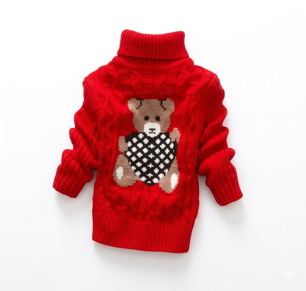 Premium Teddy Bear Unisex Baby Turtleneck Sweater – Thick Knit Warmth