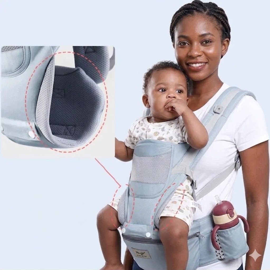 Ergonomic 6 in-1 Baby Carrier With Hipseat & Backpack Function – Breathable Mesh Ventilation, Hidden Sun Hat & Storage Pocket