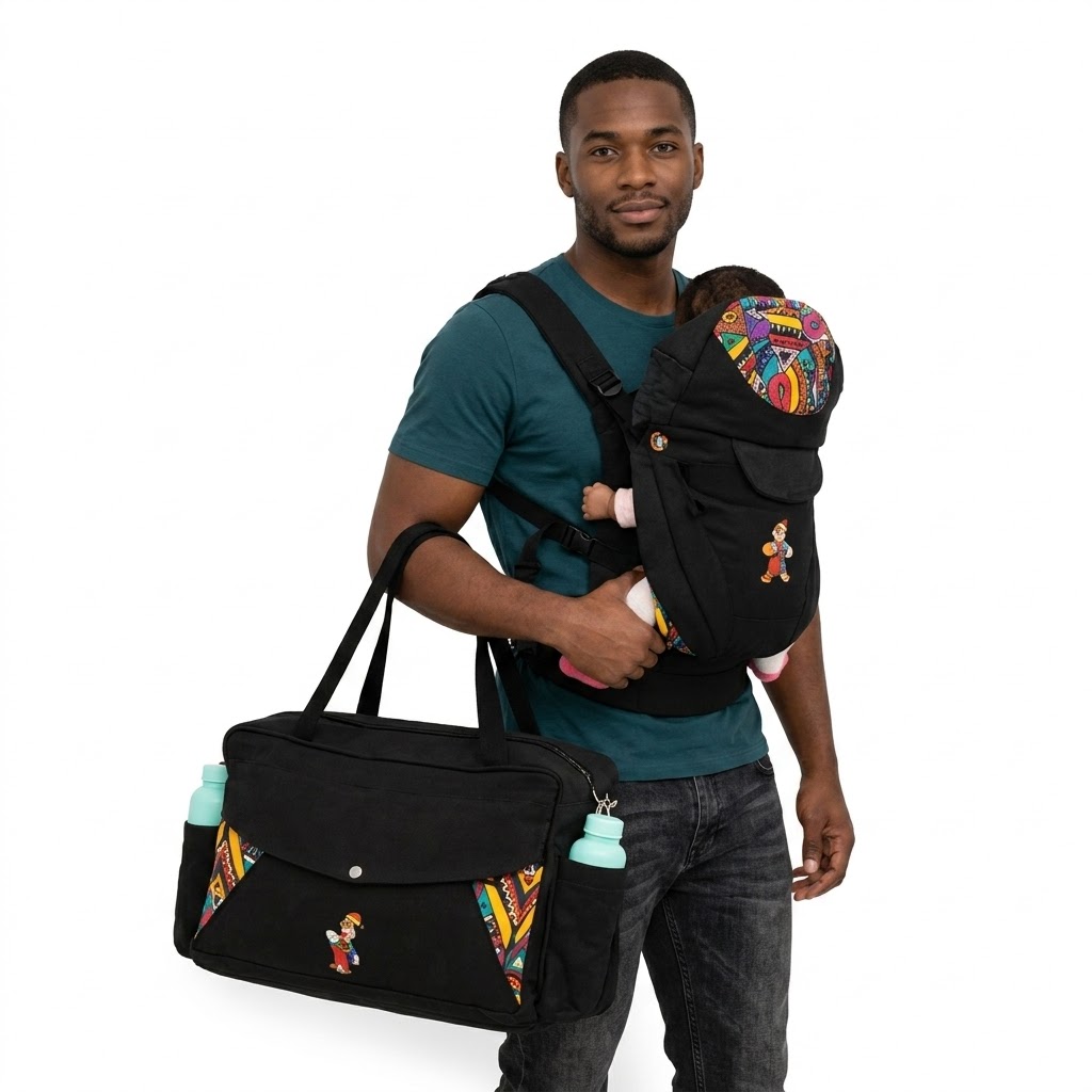 2-in-1 Premium Baby Travel System: Ergonomic Carrier & Spacious Diaper Bag Matching Bundle